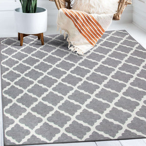 Moroccan Trellis Grey Washable Rug