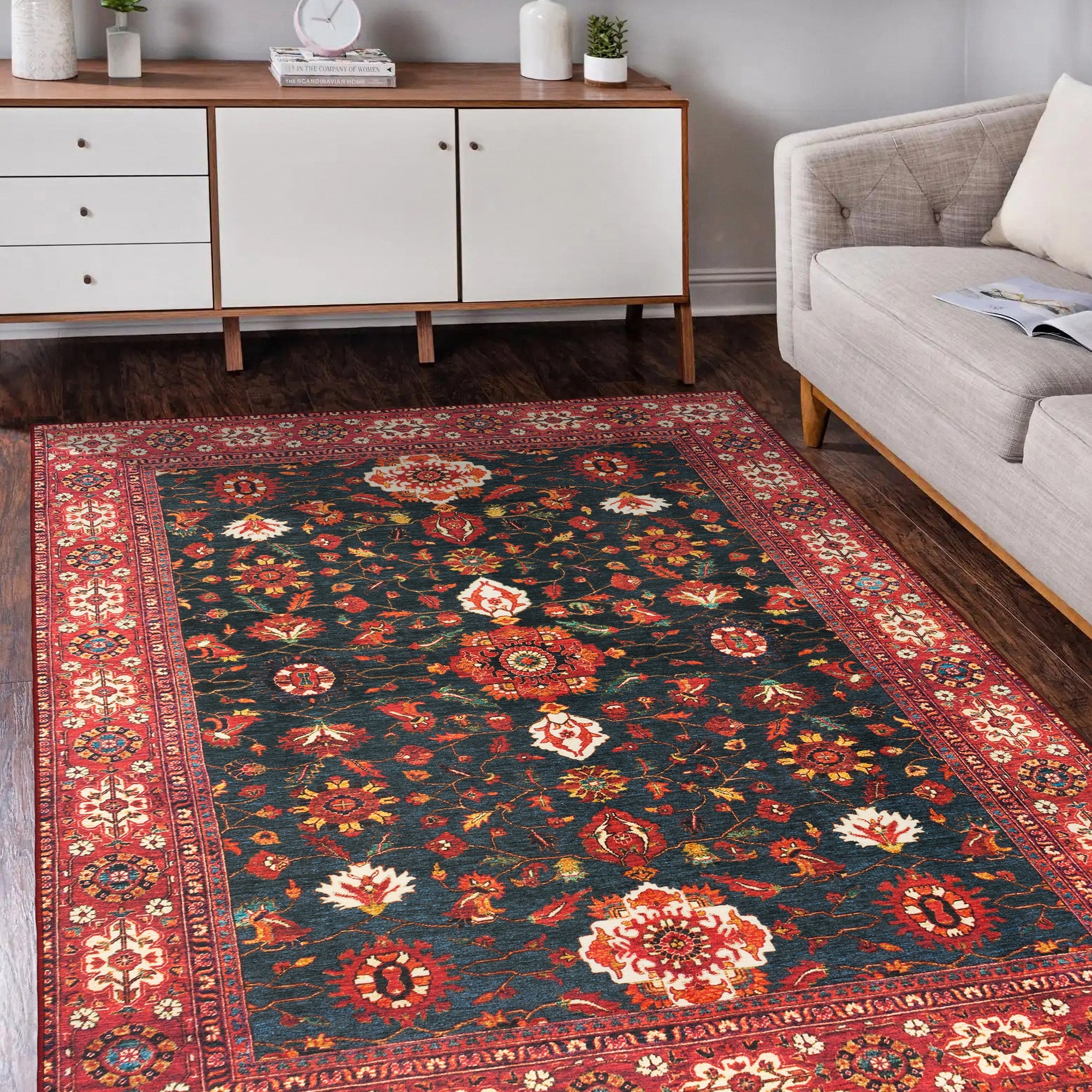 Ramage Indigo Bedroom Washble Rug