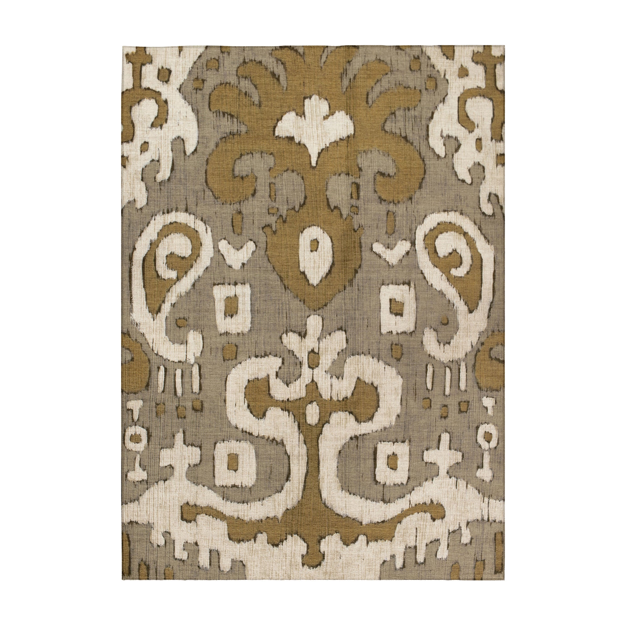 Ochre Ikat Grey Gold Hallway Washable Rug