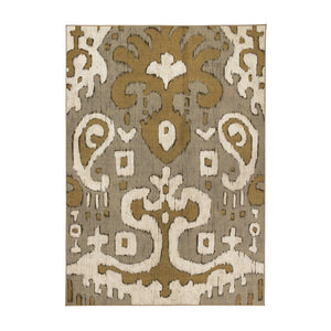 Ochre Ikat Grey Gold Washable Rug