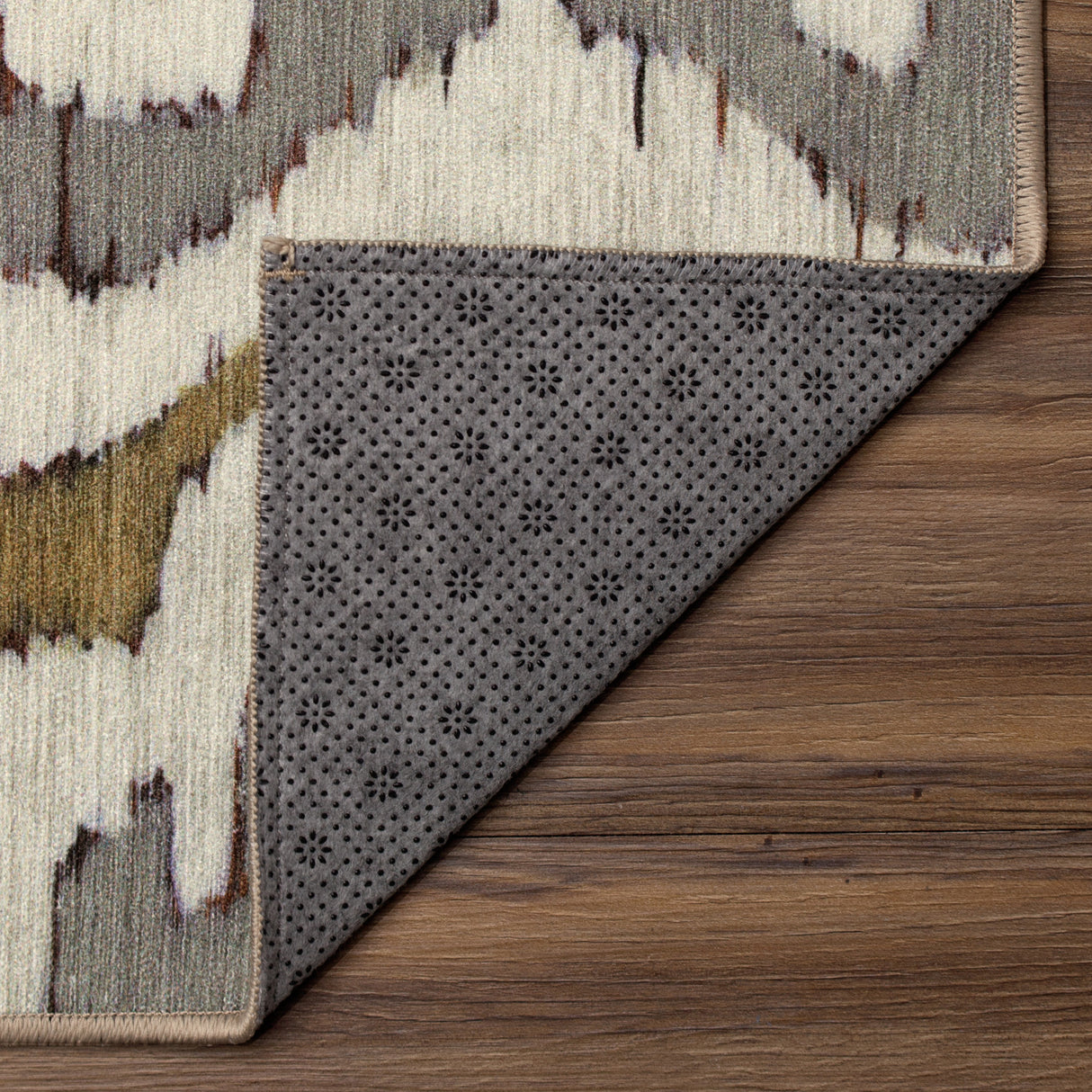 Ochre Ikat Grey Gold Washable Rug