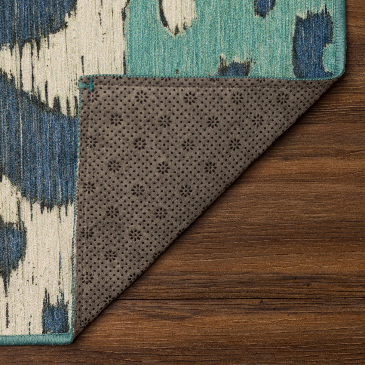 Ochre Ikat Steel Blue Washable Rug