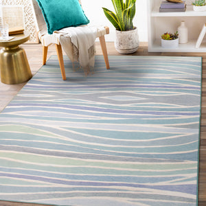 Waves Ocean Blue Washable Rug