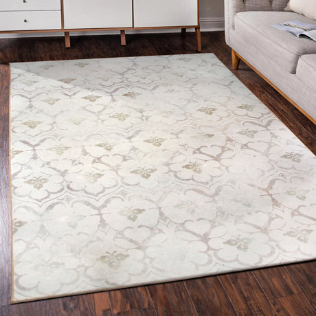 Leilani Damask Ivory Washable Rug