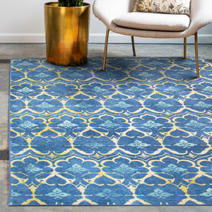 Leilani Damask Blue Washable Rug