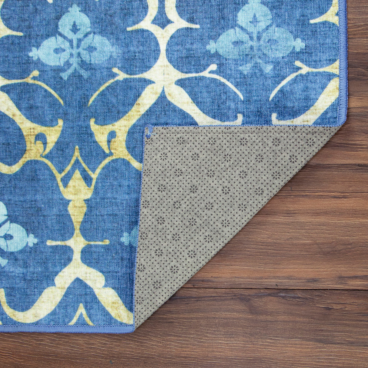 Leilani Damask Blue Washable Rug