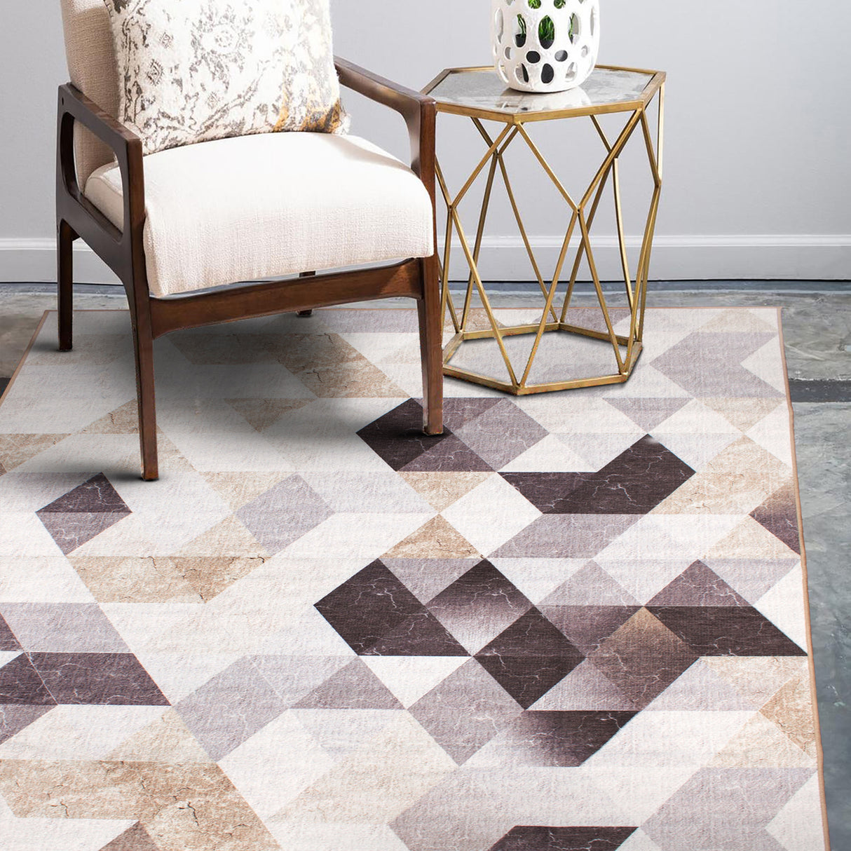 Lattice Geometric Neutral Washable Rug