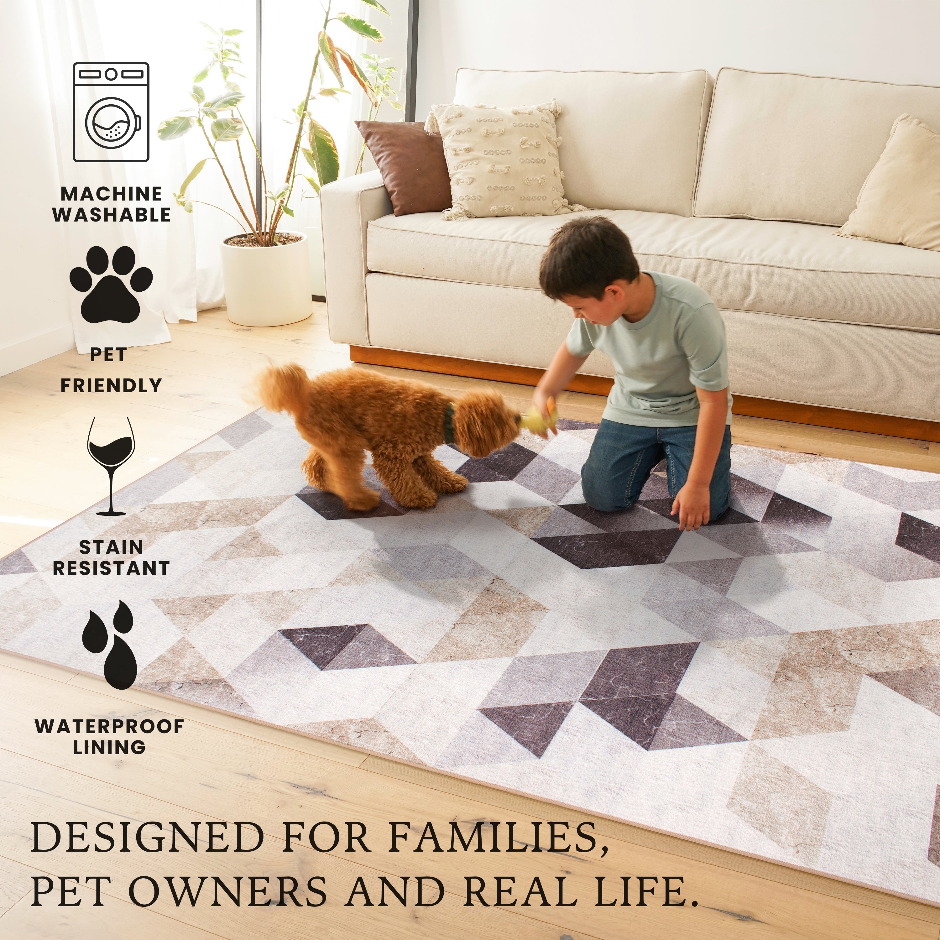 Lattice Geometric Neutral Washable Rug