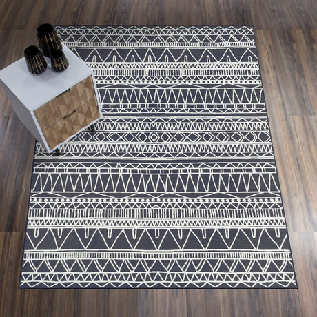 Chelsea Tribal Aztec Dark Grey Washable Rug