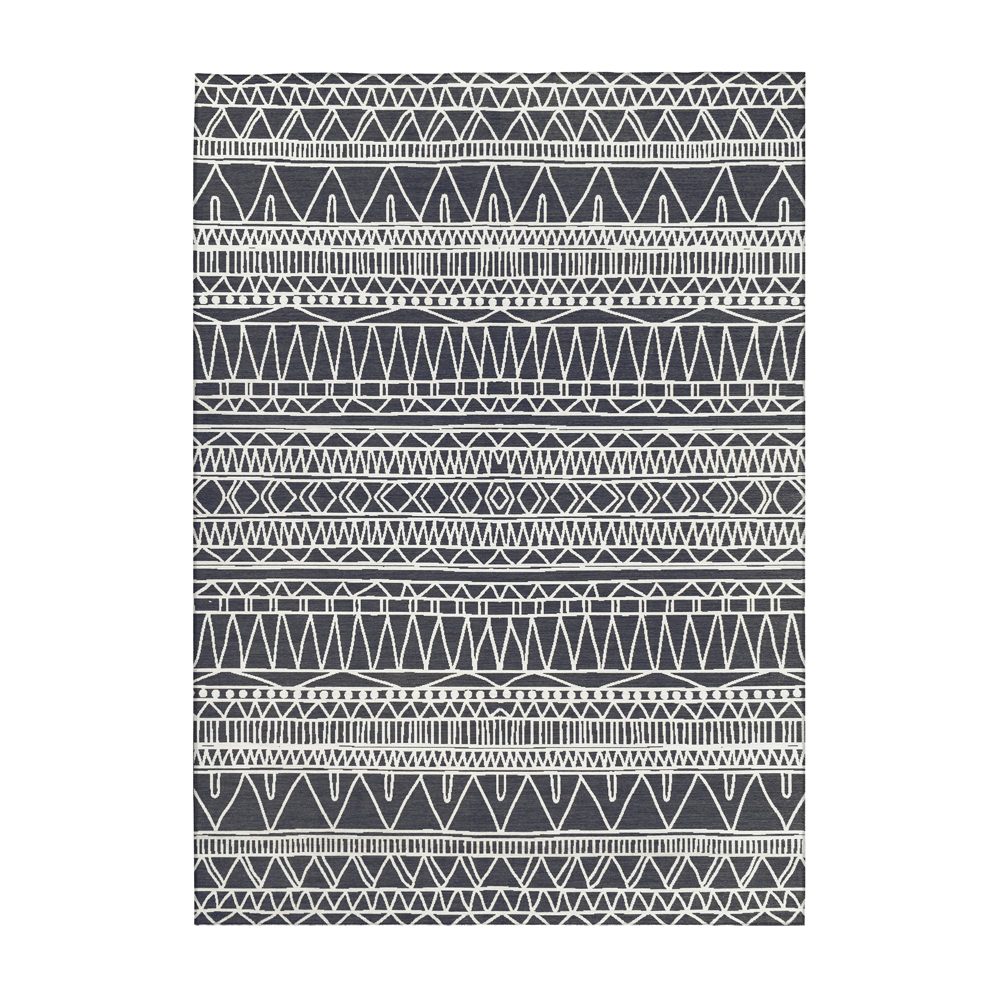 Chelsea Tribal Aztec Dark Grey Dining Room Washable Rug