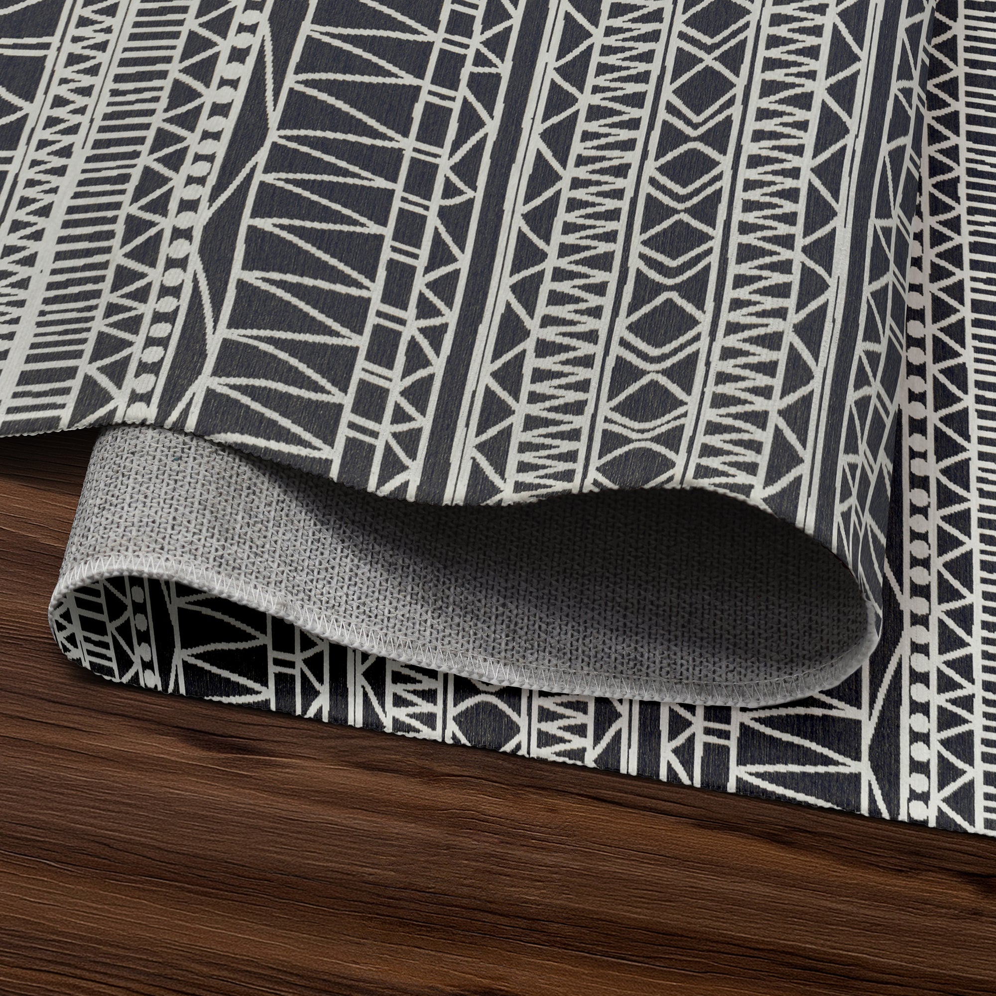 Chelsea Tribal Aztec Dark Grey Dining Room Washable Rug