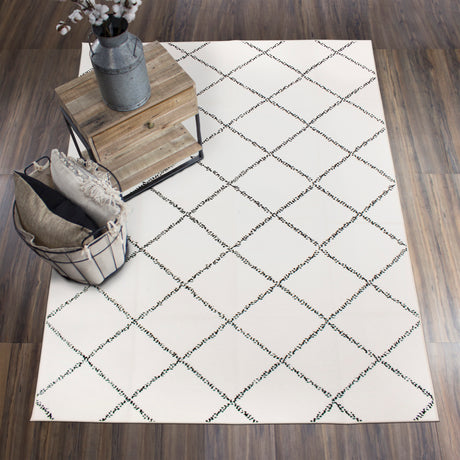 Medina Moroccan Diamond Ivory Washable Rug