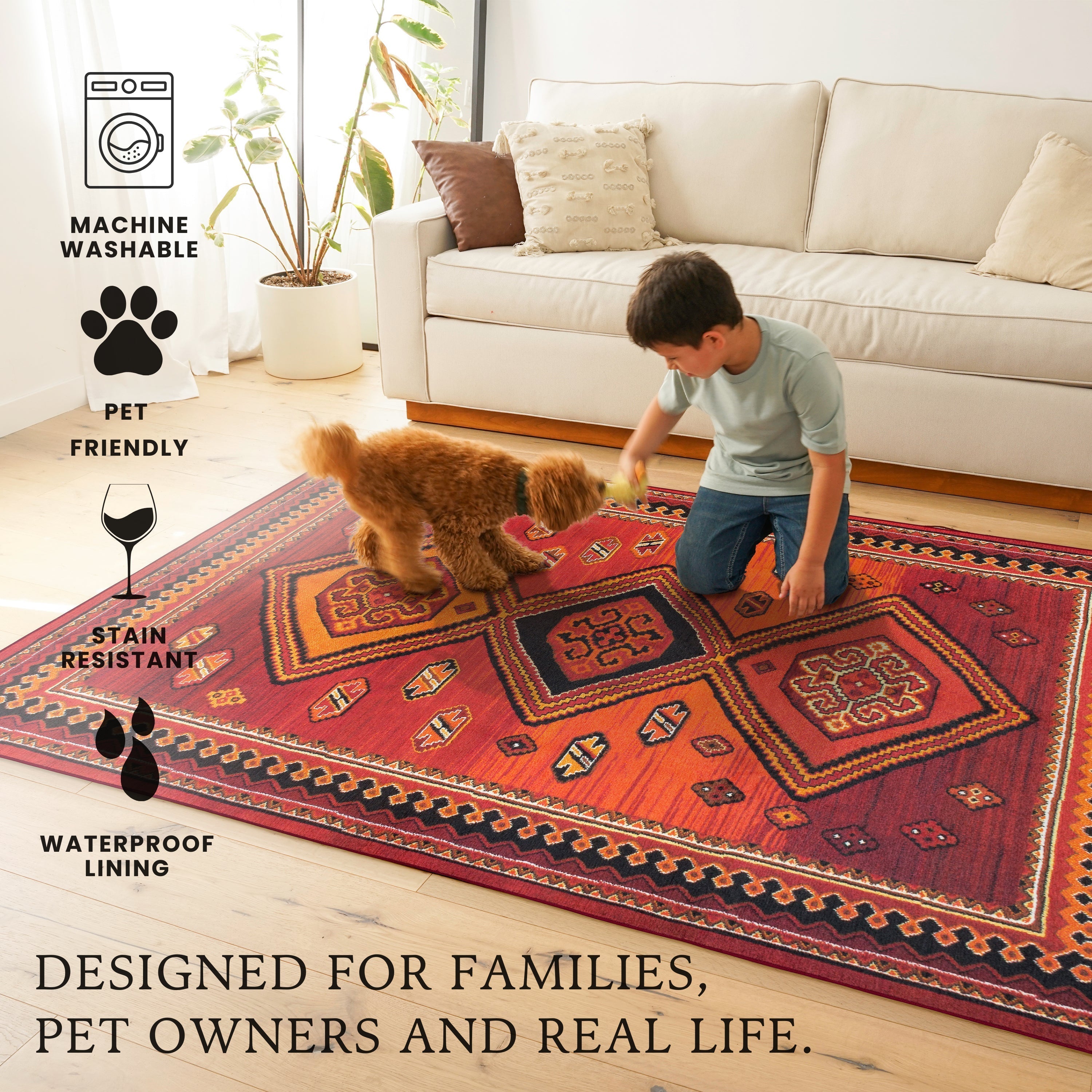 Phoenix Kilim Garnet Bedroom Washble Rug