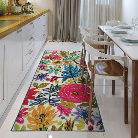 Floral Bloom Multicolor Washable Rug