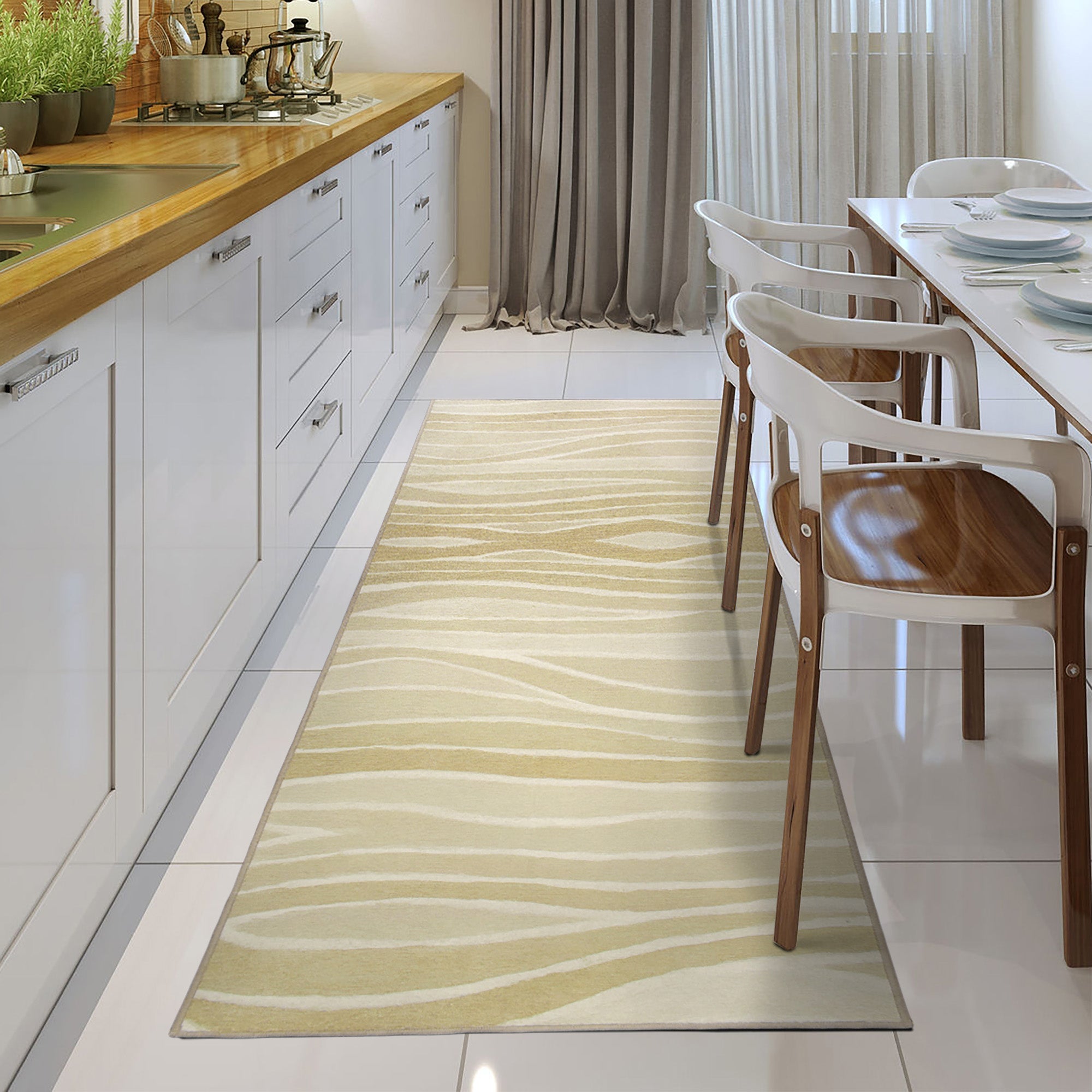 Waves Natural Bedroom Washble Rug