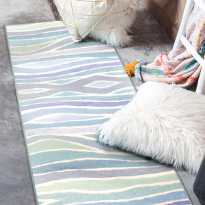 Waves Ocean Blue Washable Rug