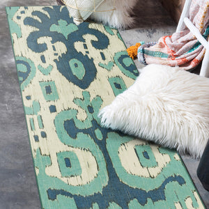 Ochre Ikat Steel Blue Washable Rug