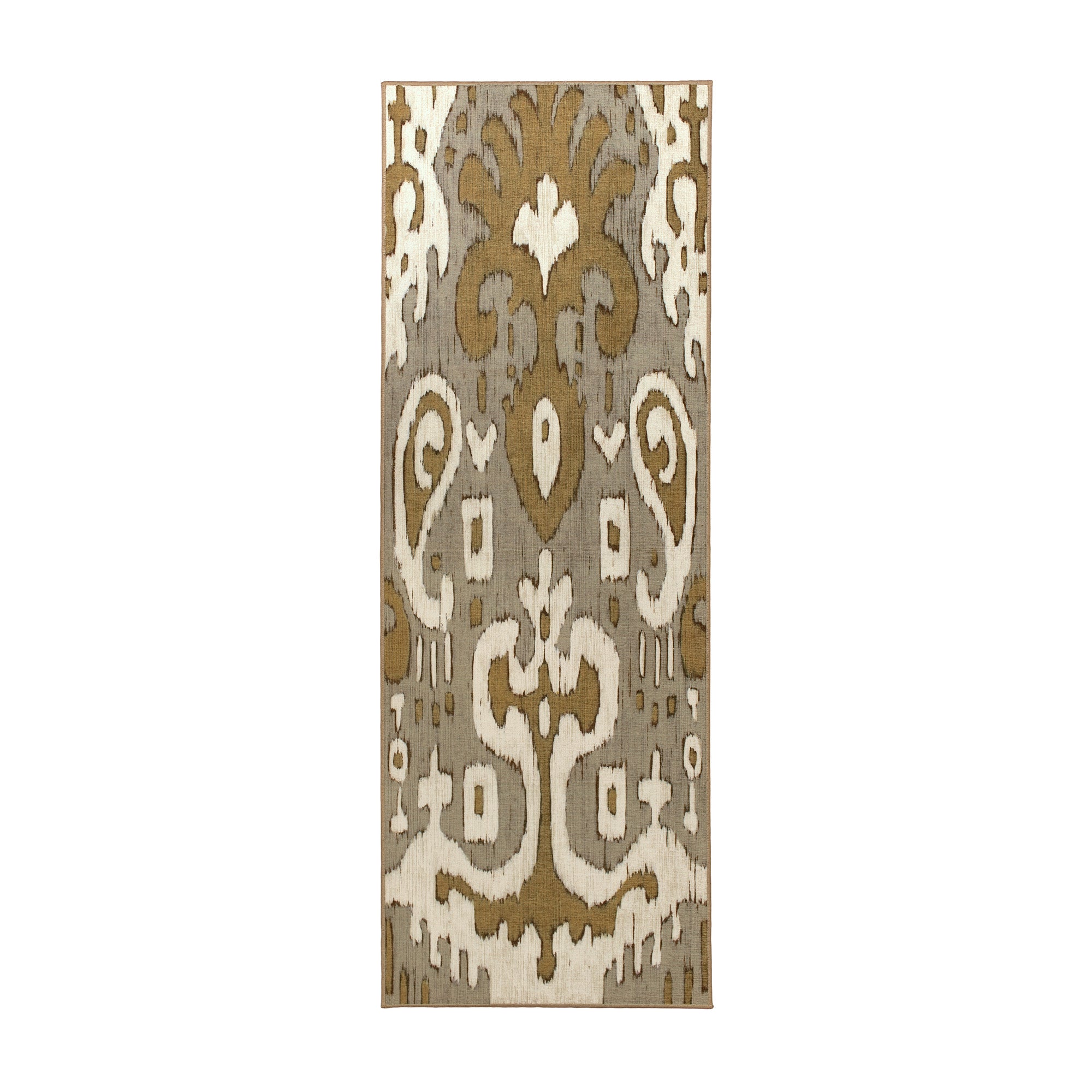 Ochre Ikat Grey Gold Washable Rug