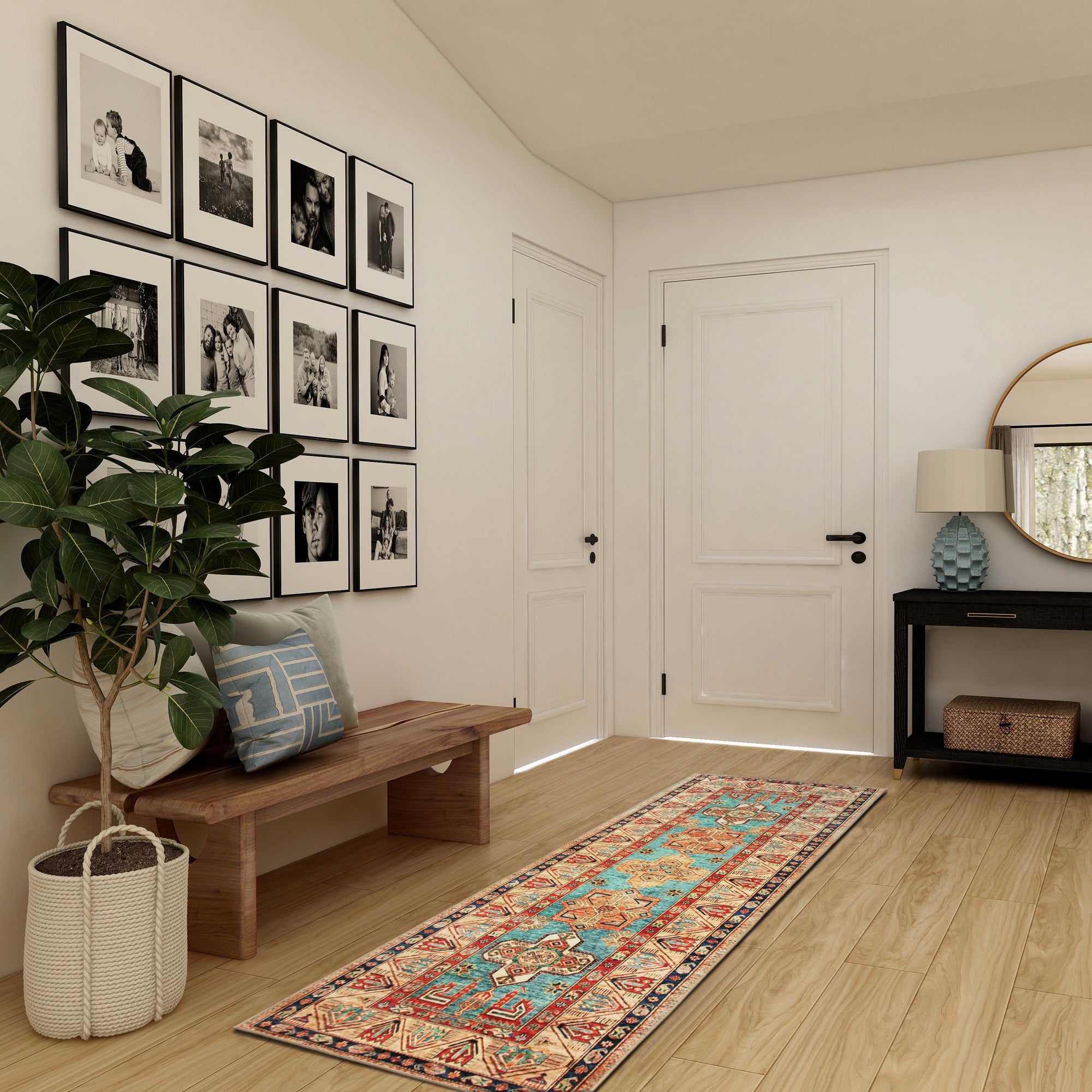 Ottoman Turquoise Hallway Washble Rug