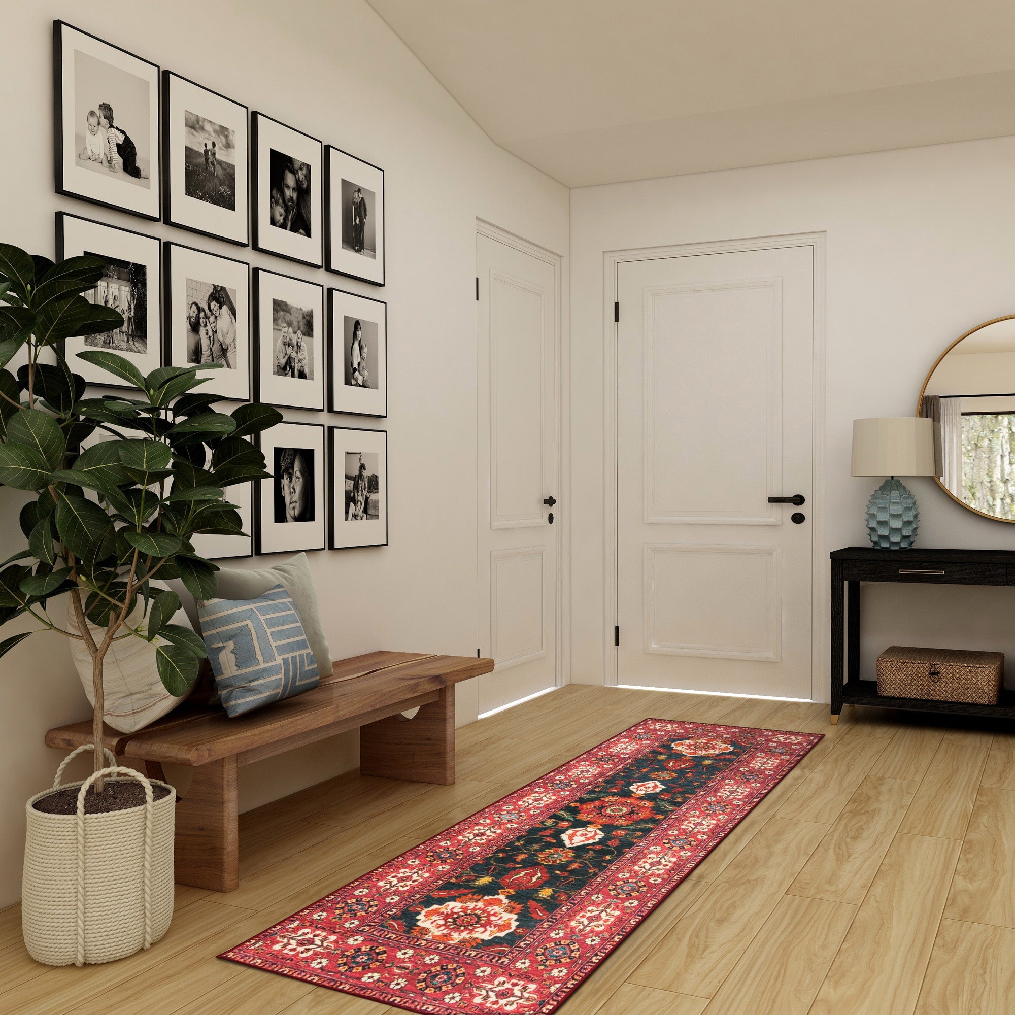 Ramage Indigo Living Room Washable Rug