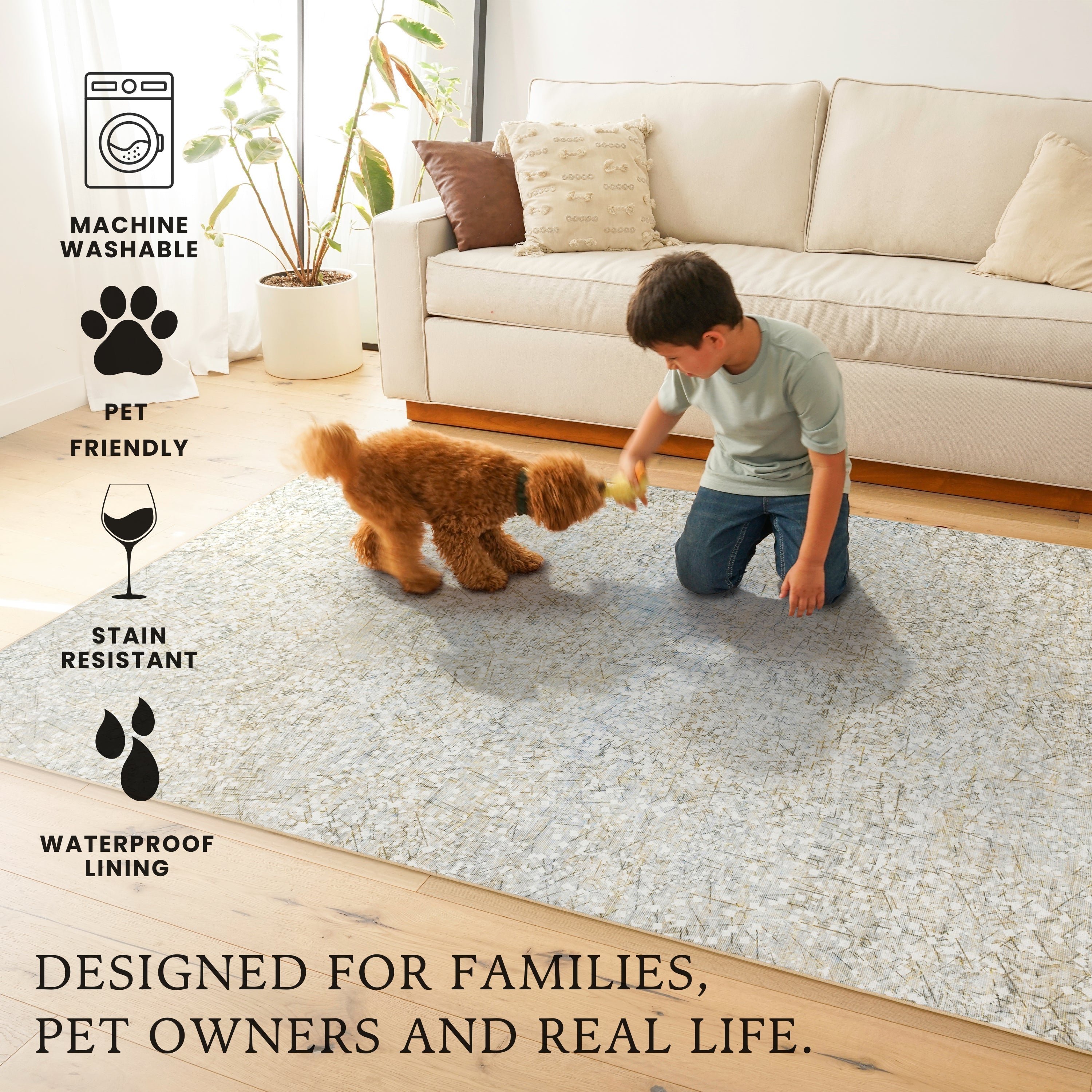 Sotho Beige Bedroom Washble Rug