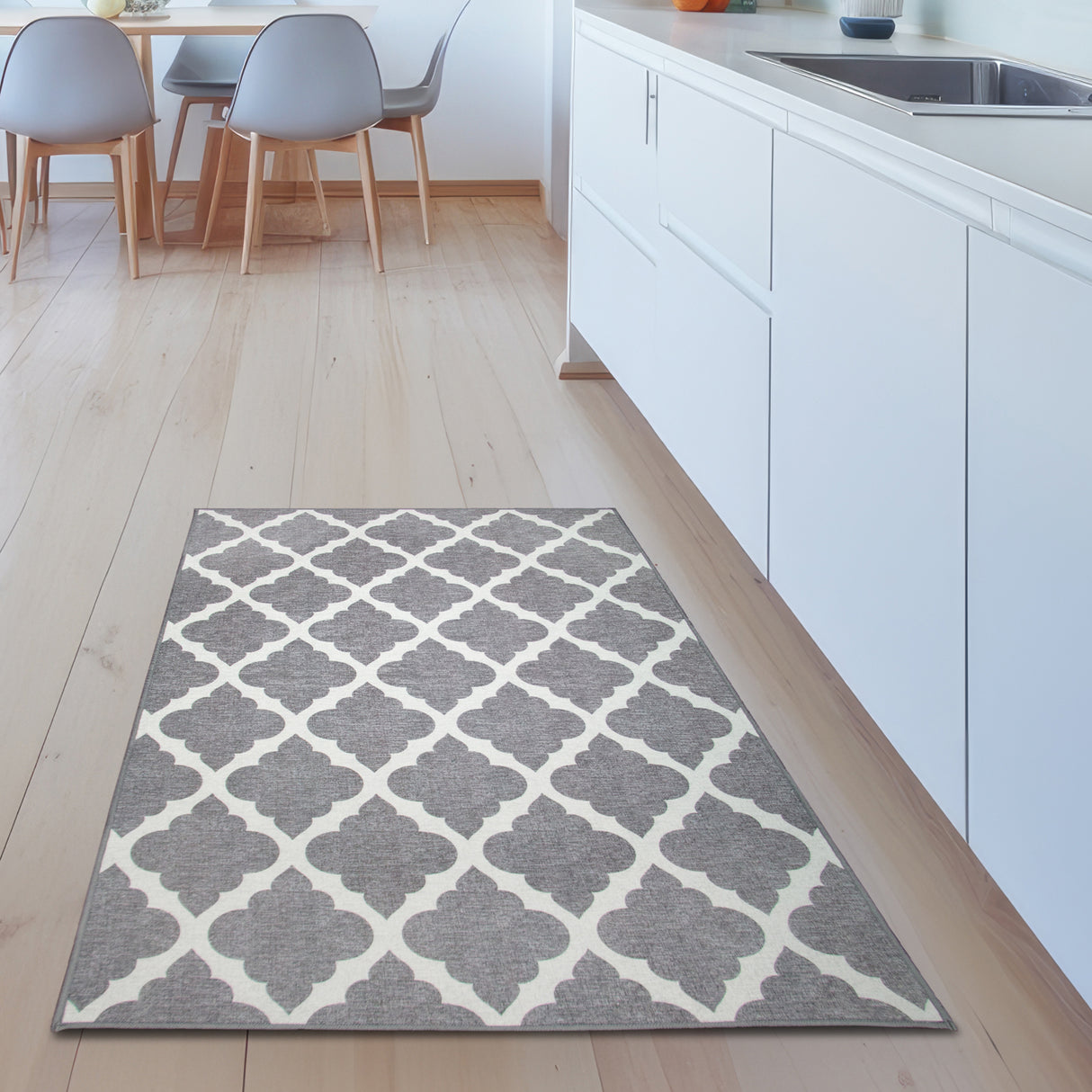 Moroccan Trellis Grey Washable Rug