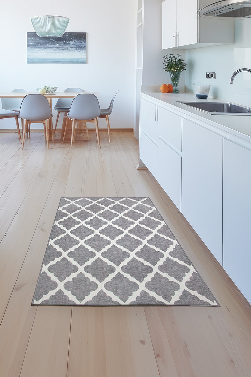 Moroccan Trellis Grey Washable Rug