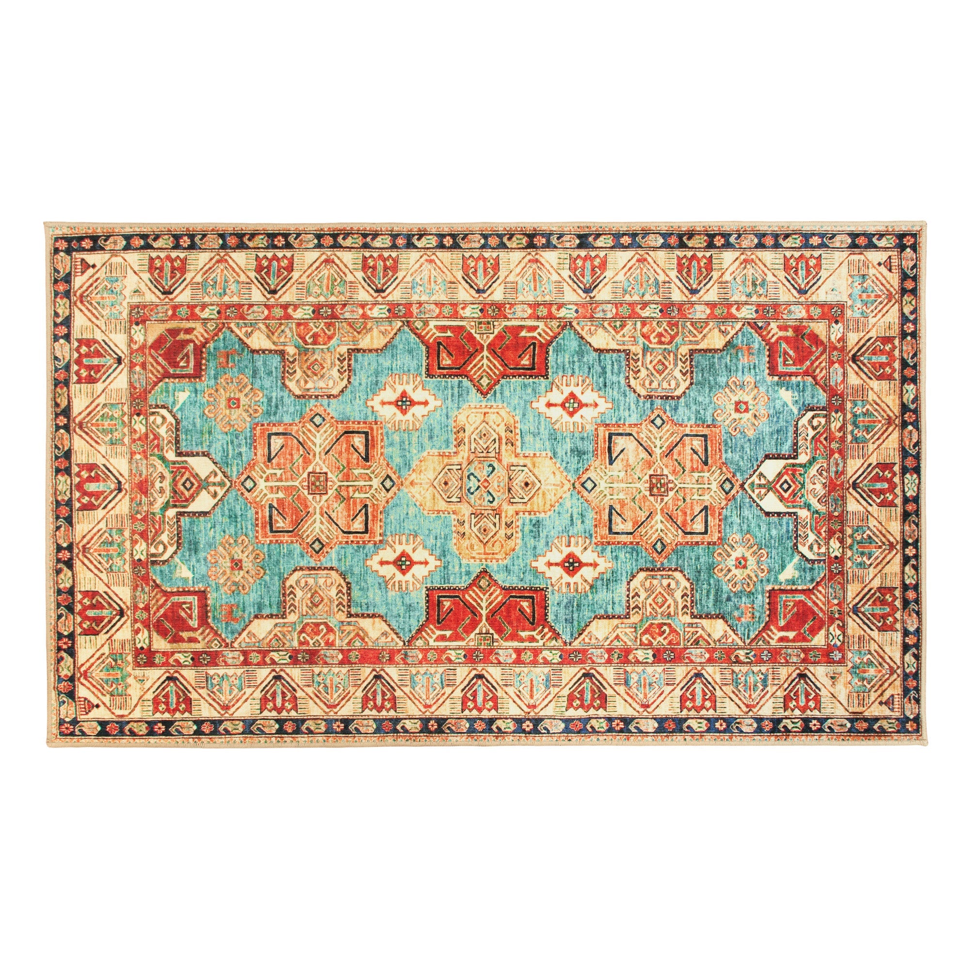 Ottoman Turquoise Bedroom Washble Rug