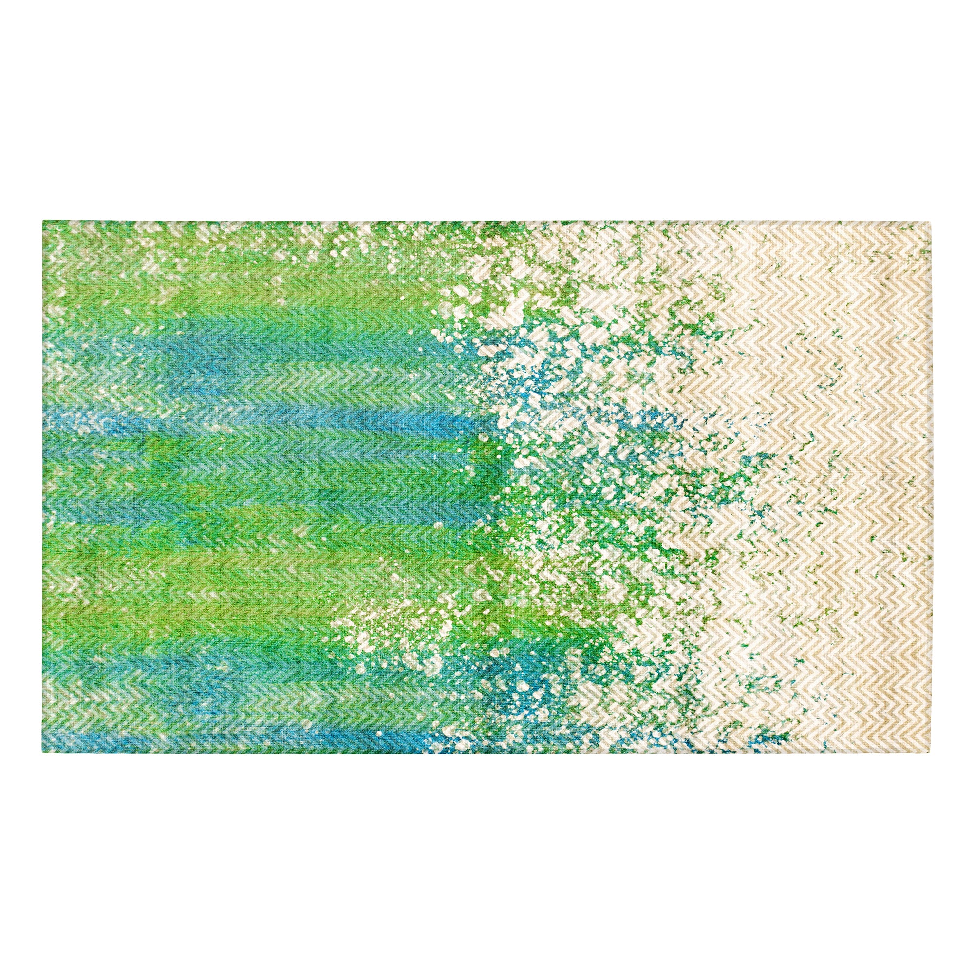 Hazel Chevron Teal Bedroom Washable Rug