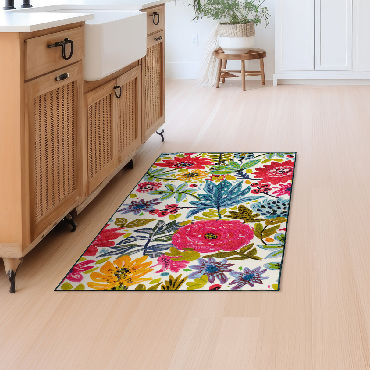 Floral Bloom Multicolor Washable Rug