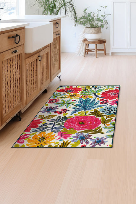 Floral Bloom Multicolor Washable Rug