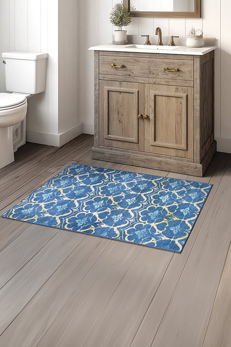 Leilani Damask Blue Washable Rug