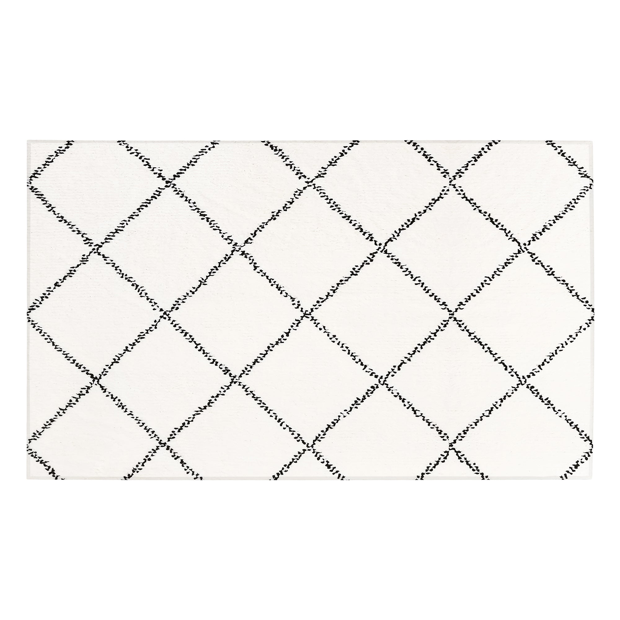 Medina Moroccan Diamond Ivory Bedroom Washable Rug