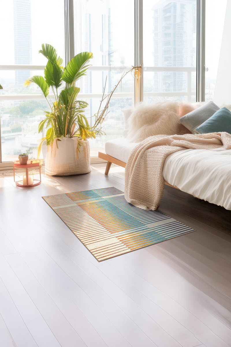 Flux Striped Multicolor Washable Rug