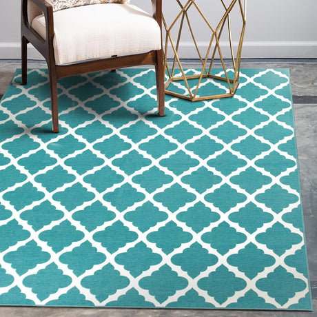 Moroccan Trellis Teal Washable Rug