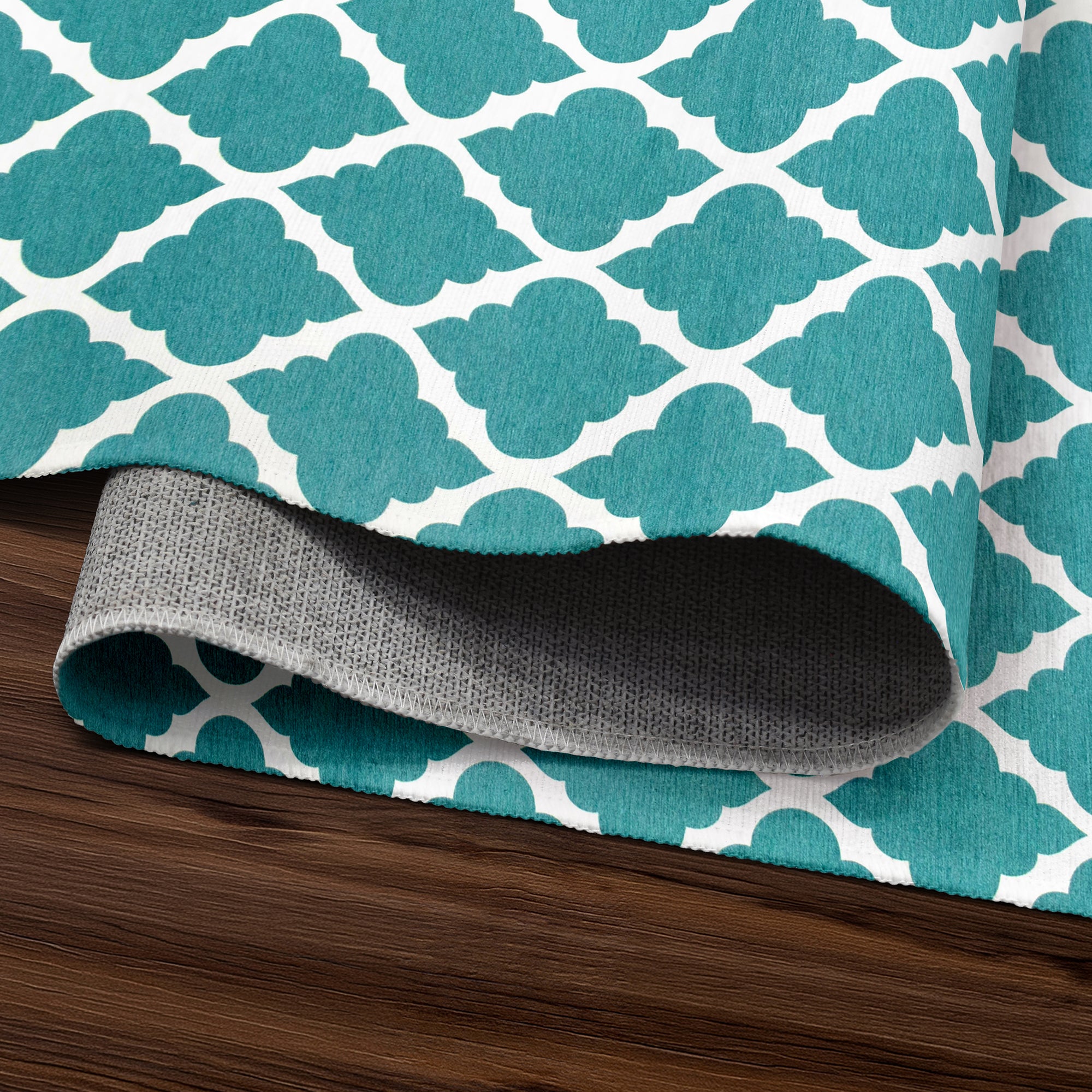 Moroccan Trellis Teal Bedroom Washable Rug