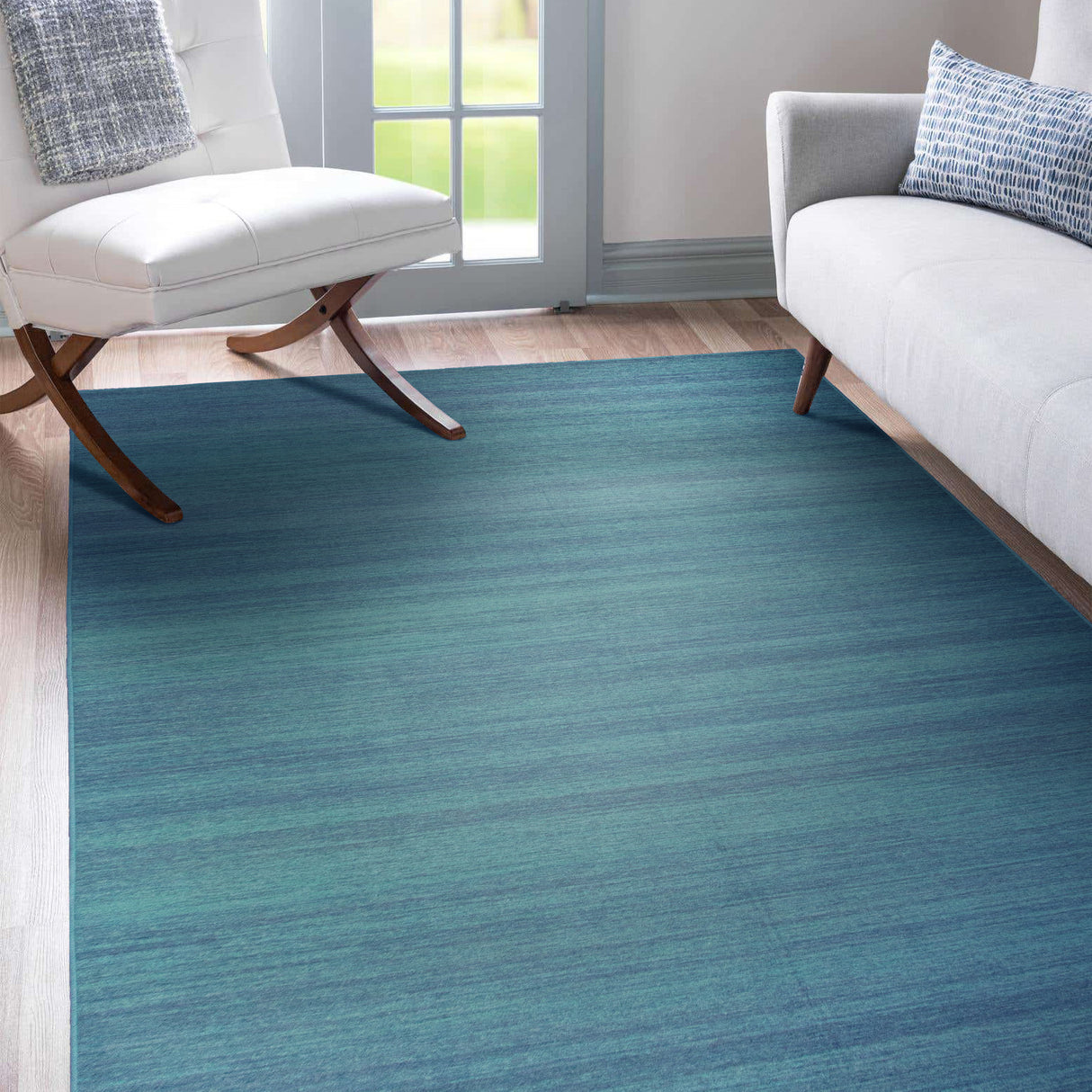 Solid Blue Washable Rug