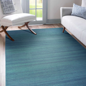 Solid Blue Washable Rug