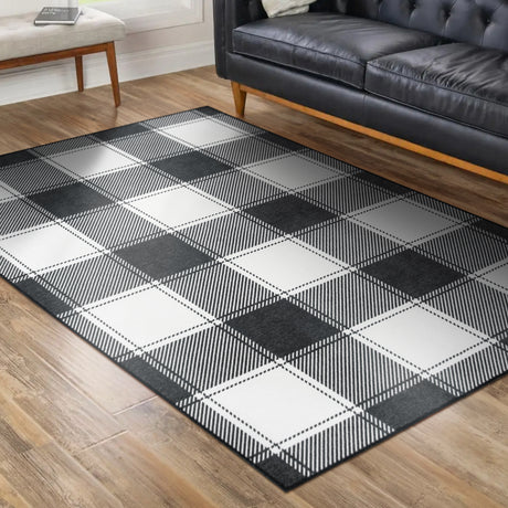 Buffalo Plaid Black and White Washable Rug