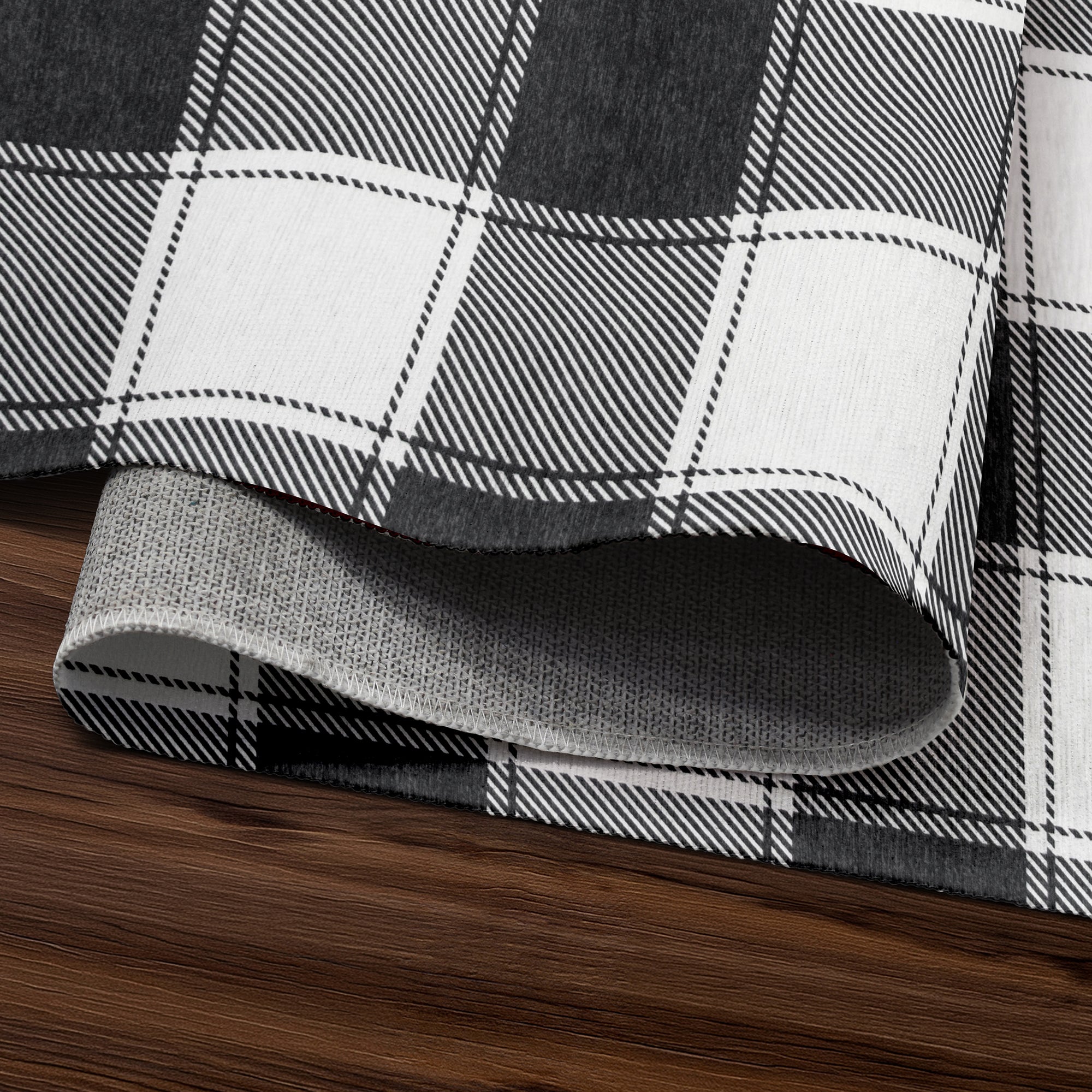 Buffalo Plaid Black and White Bedroom Washable Rug