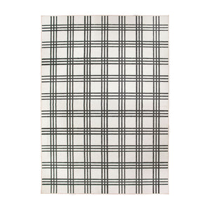 Plaid Black and Cream Washable Rug