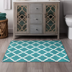 Moroccan Trellis Teal Washable Rug