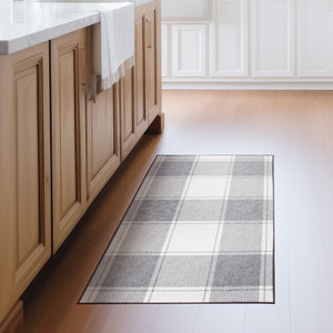 Buffalo Plaid Grey and White Washable Rug