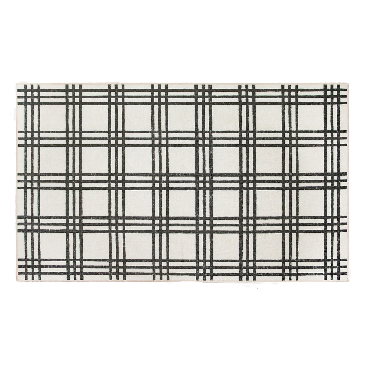 Plaid Black and Cream Washable Rug