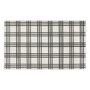 Plaid Black and Cream Washable Rug