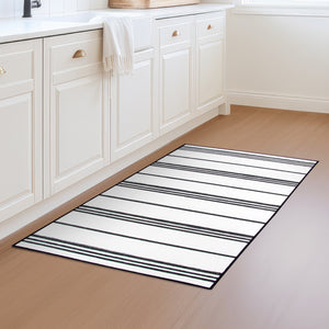 Stripe Black and White Washable Rug