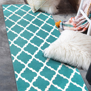 Moroccan Trellis Teal Washable Rug