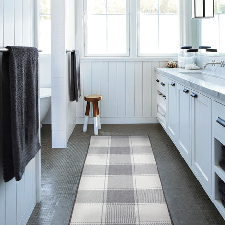 Buffalo Plaid Grey and White Washable Rug