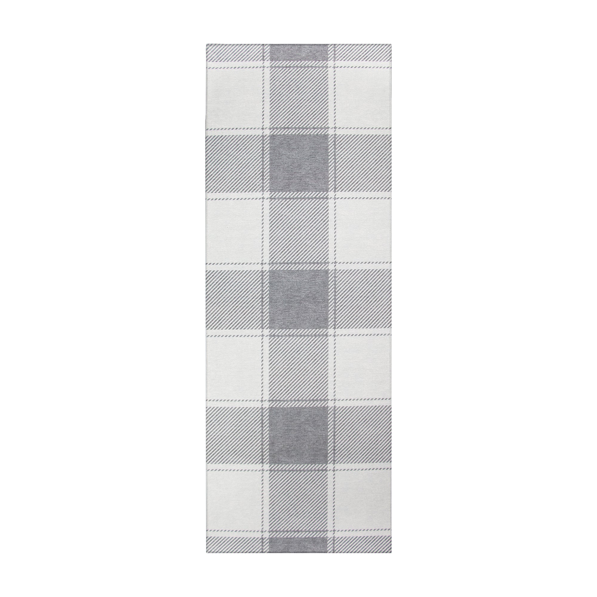 Buffalo Plaid Grey and White Kitchen Washable Rug
