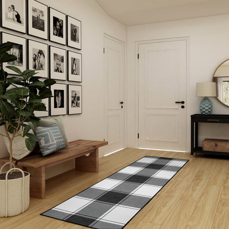 Buffalo Plaid Black and White Washable Rug